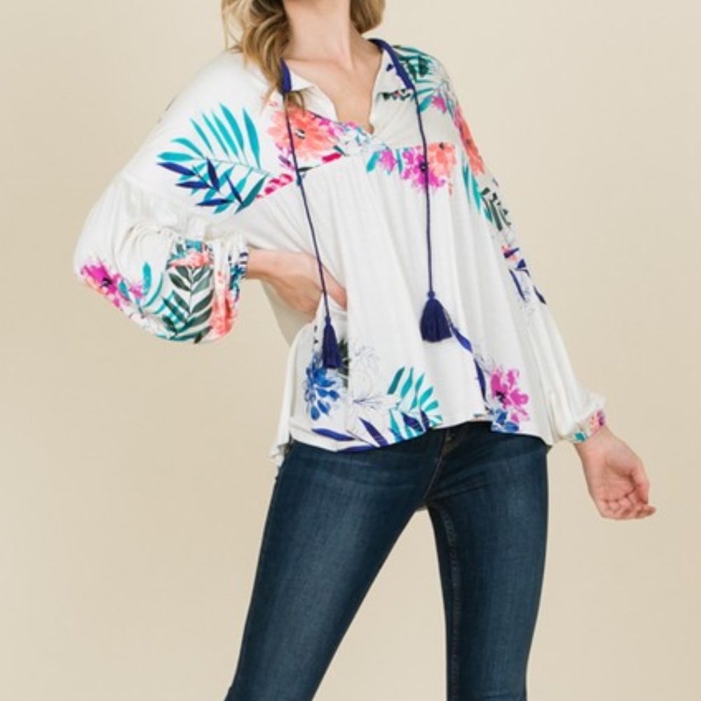 NWT Floral Print Top with Tassel Tie - Picture 1 of 7
